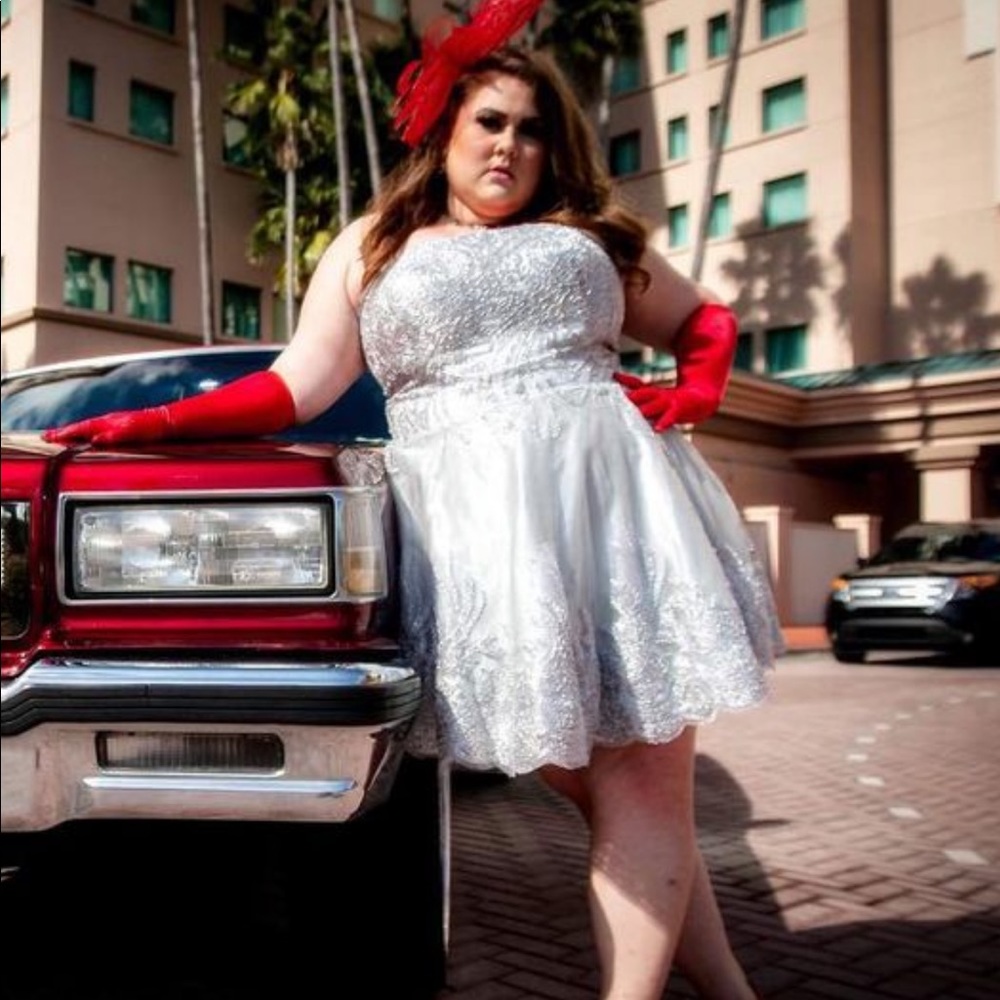 Plus Size Silver Corset Back Cocktail Dress Homecoming Prom Formal